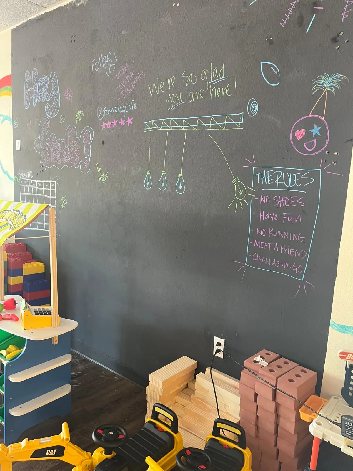 Creative builder and chalk wall area at Fresh Play Cafe